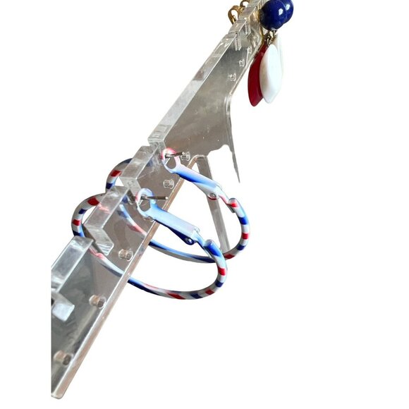 Vintage Hoop Pierced Earrings Patriotic Holiday Jewelry 1.5" Red White Blue - Picture 9 of 13